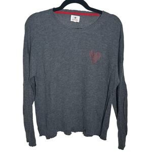 Sundry Gray Wool Cashmere Sweater Red Studded Heart Size Small Valentine's Day